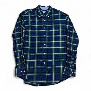 Saddlebred Men's Green Navy Plaid Button-Down Shirt Size M